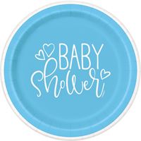 Blue Hearts Baby Shower Round 9" Dinner Plates 8ct