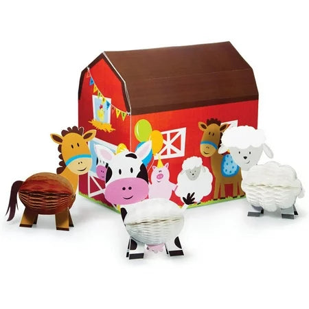 Farmhouse Fun Centerpiece with 3D Barn & Honeycomb Animals 4pc