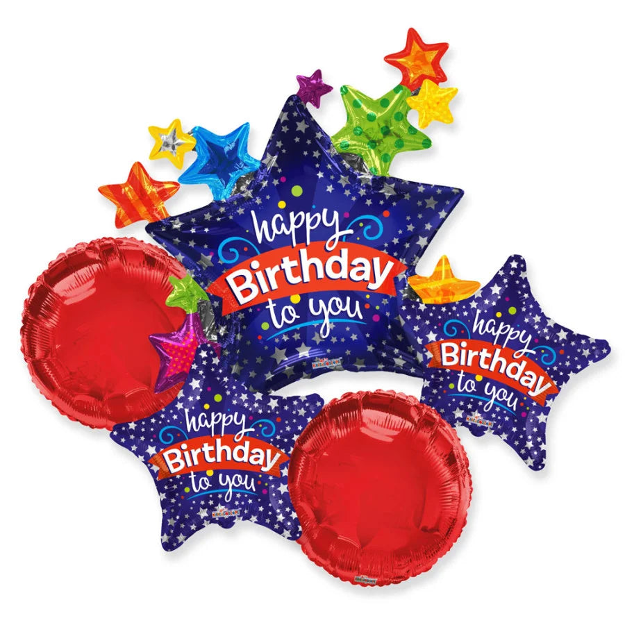 ConverUSA Happy Birthday Star Cluster Balloon Bouquet 5pc-Pk