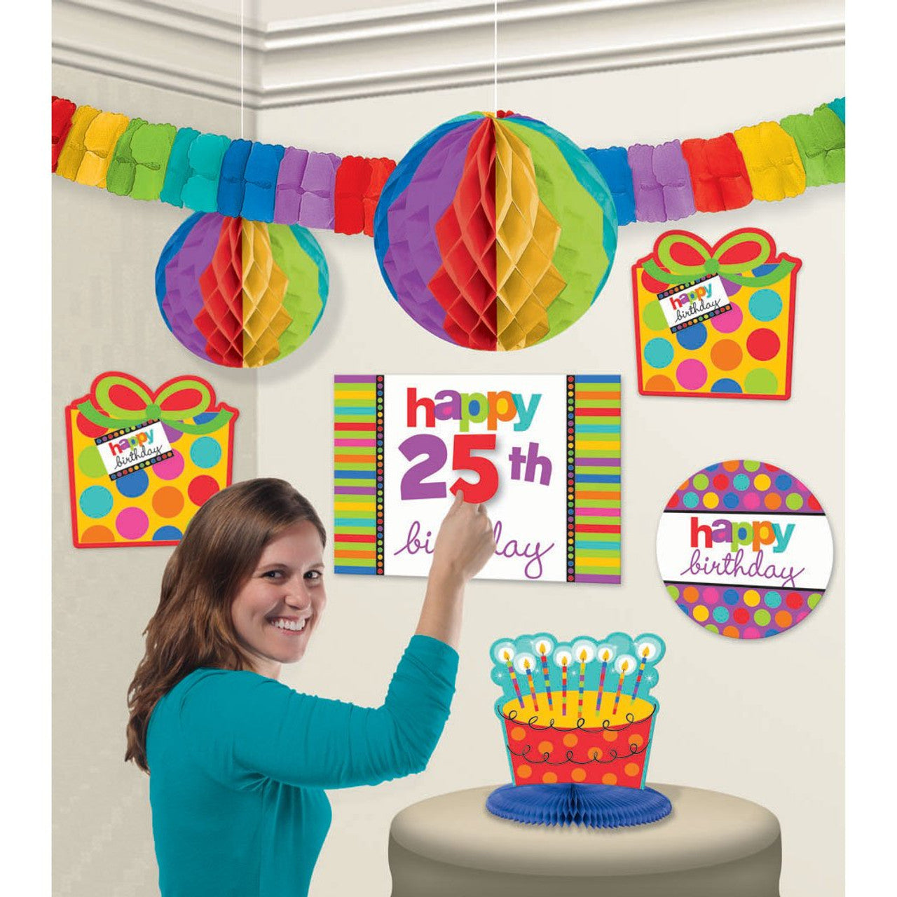 Happy Birthday Dots & Stripes Add-an-Age Room Decorating Kit