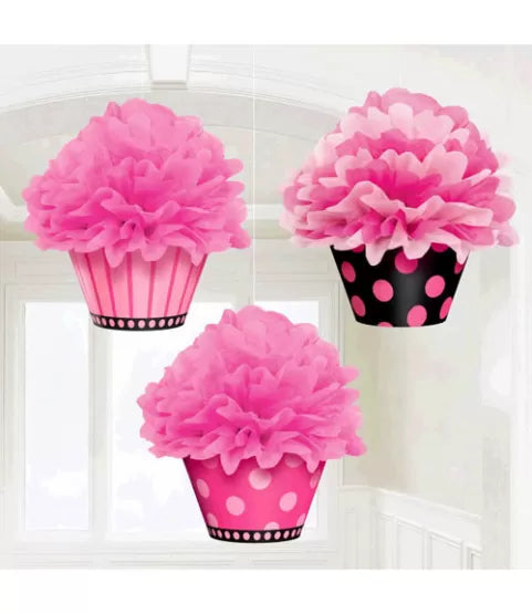 Pink Cupcakes Fluffy Decorations 3pc