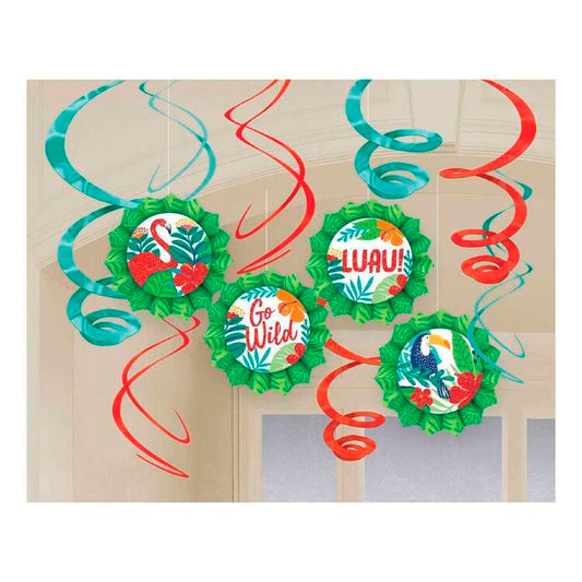 Luau Fan & Swirl Decorations 12 Pack