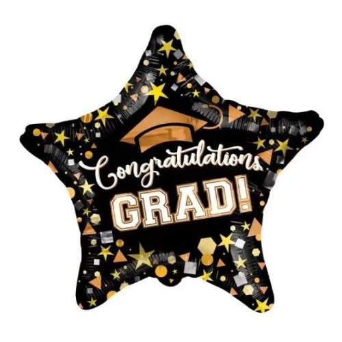 ConverUSA 18" Congratulations Grad Black & Gold Star Balloon-Pk