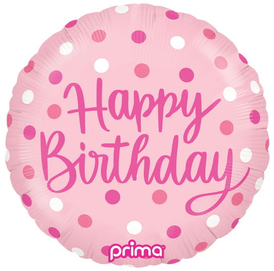 Prima 18” Round Birthday Pink Dots Balloon