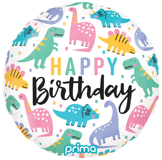 Prima 18” Round Birthday Colorful Dinos Balloon