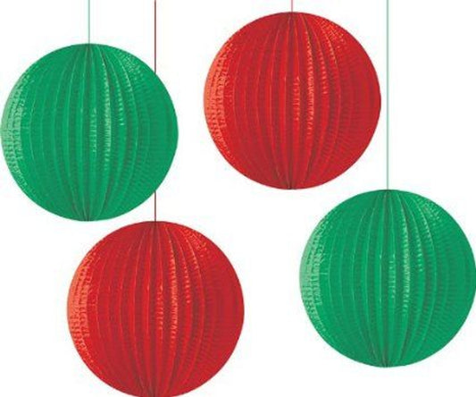 Red & Green Hanging Lanterns 4ct