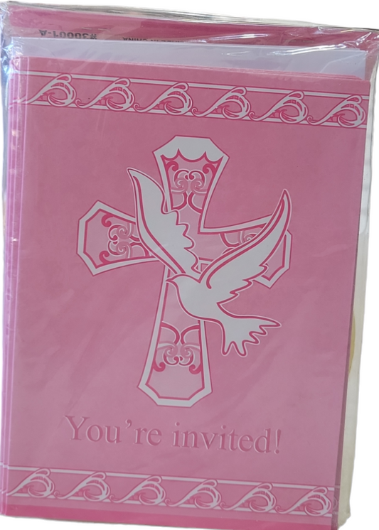 Pink Cross Invitations 8ct