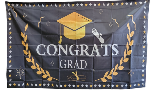 Winner Party 6ft Congrats Grad Gold Cap Cloth Banner