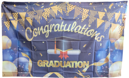 Winner Party 6ft Congratulations Graduation Blue Cloth Banner