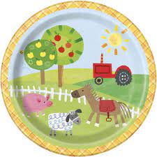 Farm Party Round Dessert Plates 7″  8ct