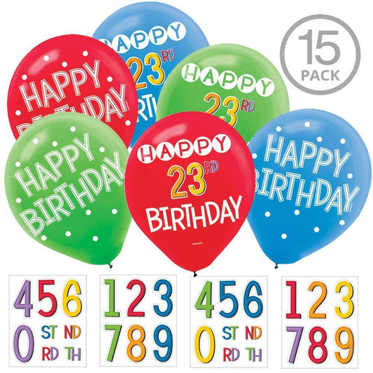 Add-Any Age 12" Latex Balloon 15 Pieces Customizable