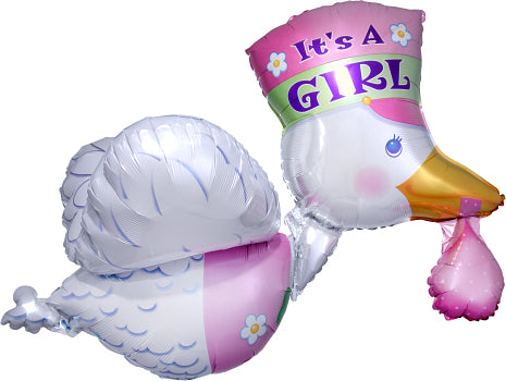 Anagram 32" Bundle of Joy Stork - It's A Girl Balloon