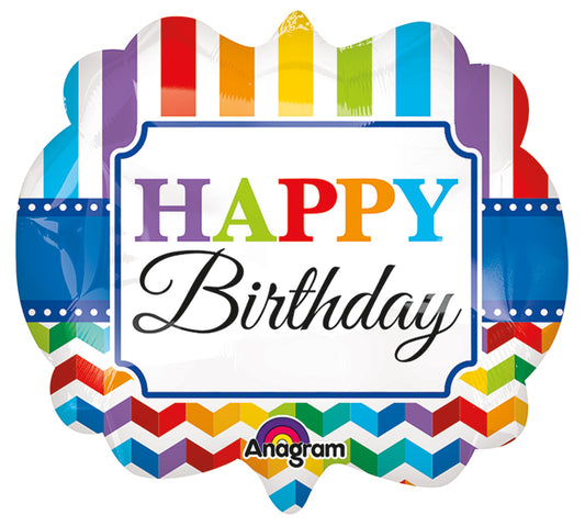 Anagram 25" Happy Birthday Bright Stripe Chevron Foil Balloon