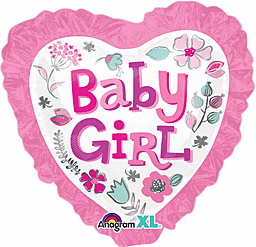Anagram 28" Baby Girl Heart Floral Balloon