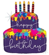 Betallic 30" Happy Birthday Paint Splatter Birthday Cake Foil Balloon
