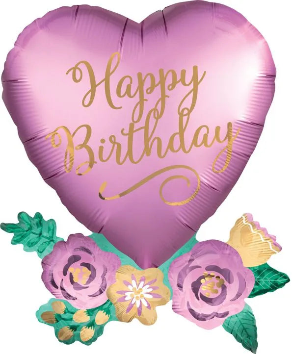 Anagram 30" Happy Birthday Heart with Flowers Balloon