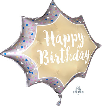 Anagram 35" Happy Birthday Satin Gold Burst foil Balloon