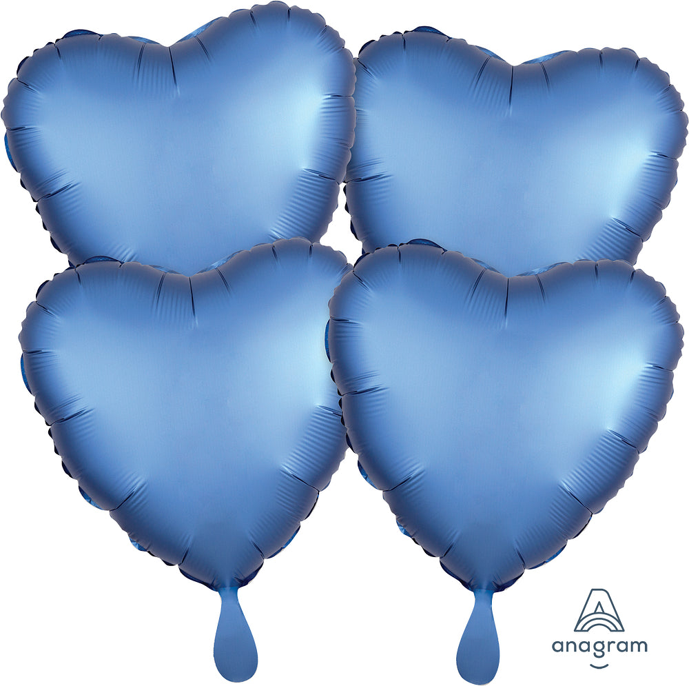 Anagram 17" Satin Luxe Azure Heart Balloons 4ct