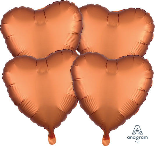 Anagram 17" Satin Luxe Amber Heart Balloons 4ct