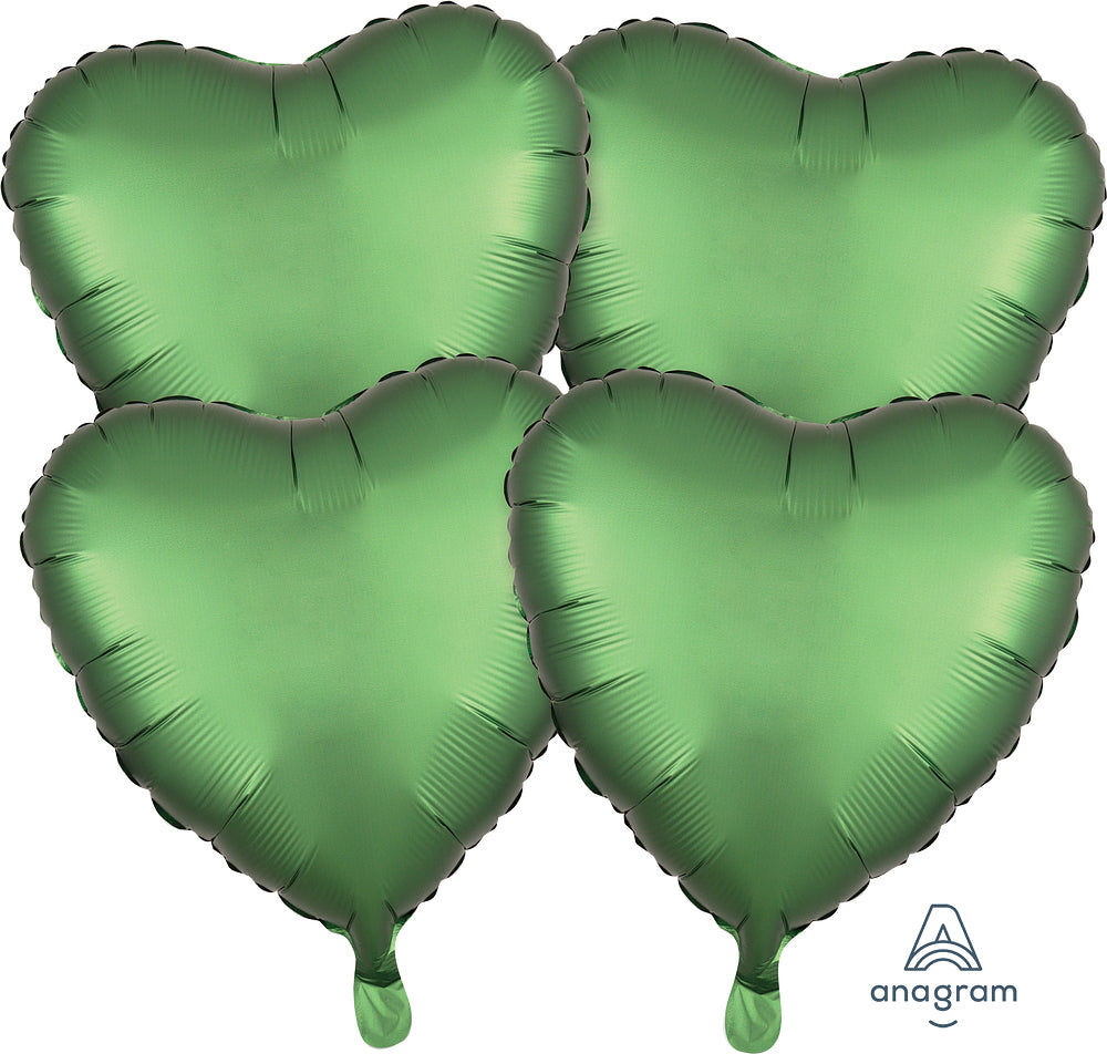 Anagram 17" Satin Luxe Emerald Heart Balloons 4ct