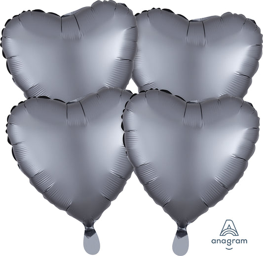 Anagram 17" Satin Luxe Graphite Heart Balloons 4ct
