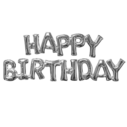 Angram Happy Birthday Phrase Silver Balloon