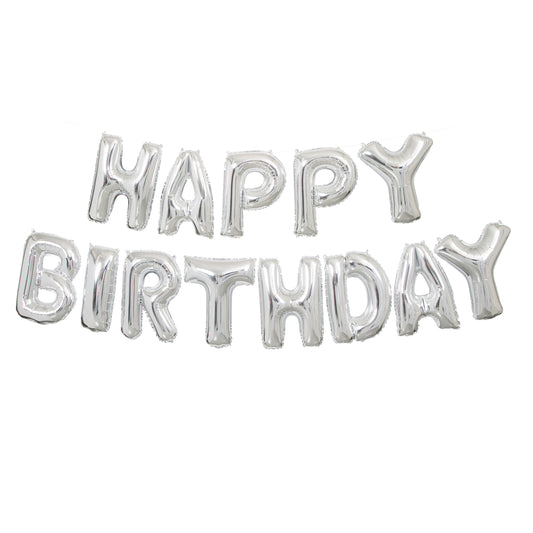 Happy Birthday 16" Silver Foil Balloon Banner