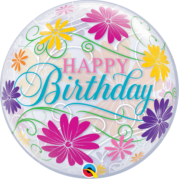 Qualatex 22" happy Birthday Flowers Bubble Balloon