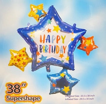 Party America 38" Happy Birthday Blue Star Supershape Foil Balloon