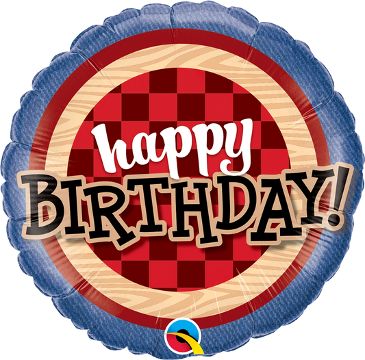 Qualatex 18" Red Flannel Happy Birthday Foil Balloon