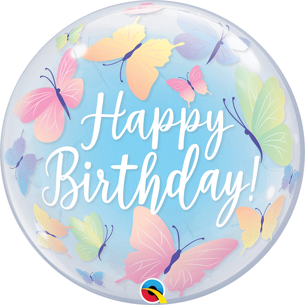 Qualatex 22" Happy Birthday Butterflies Bubble balloon